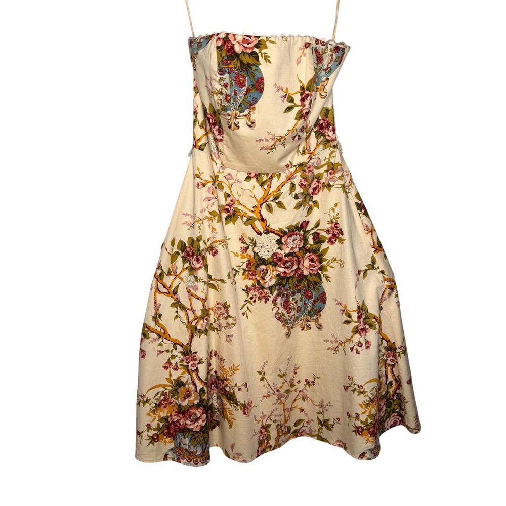 VTG Y2K Moda International Floral Print Strapless Fit Flare Cottagecore Dress 2 - Picture 2 of 9